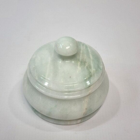 Vintage Marble Round Lidded Trinket Vanity Box 3” Diameter Light Green - Picture 8 of 8